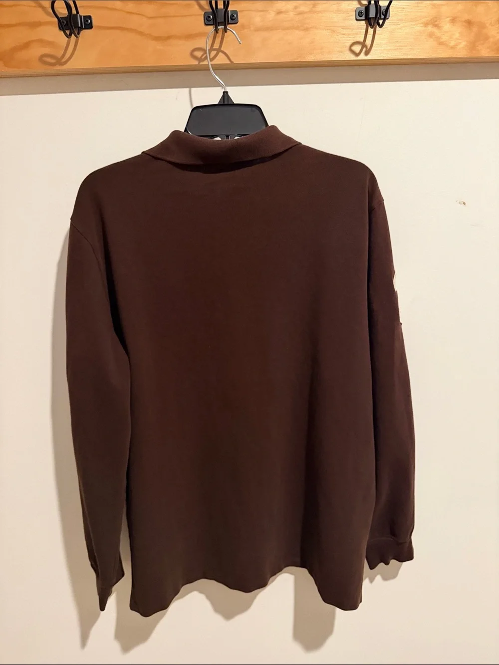 Polo by Ralph Lauren Long Sleeve Polo Shirt in Dark Brown with White Embroidery